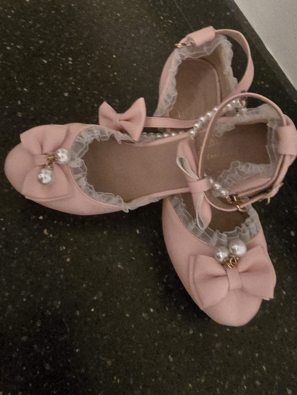 Ladies Size 38 (7) Pink Bow & Pearl Mary Jane Heel